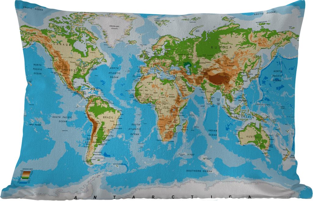 MuchoWow Outdoor Kissen - Weltkarte - Atlas - Farben - Kinder - Jungen - Mädchen - 60x40 cm - Wetterfest - Lounge Kissen - Zierkissen - Kissen f...