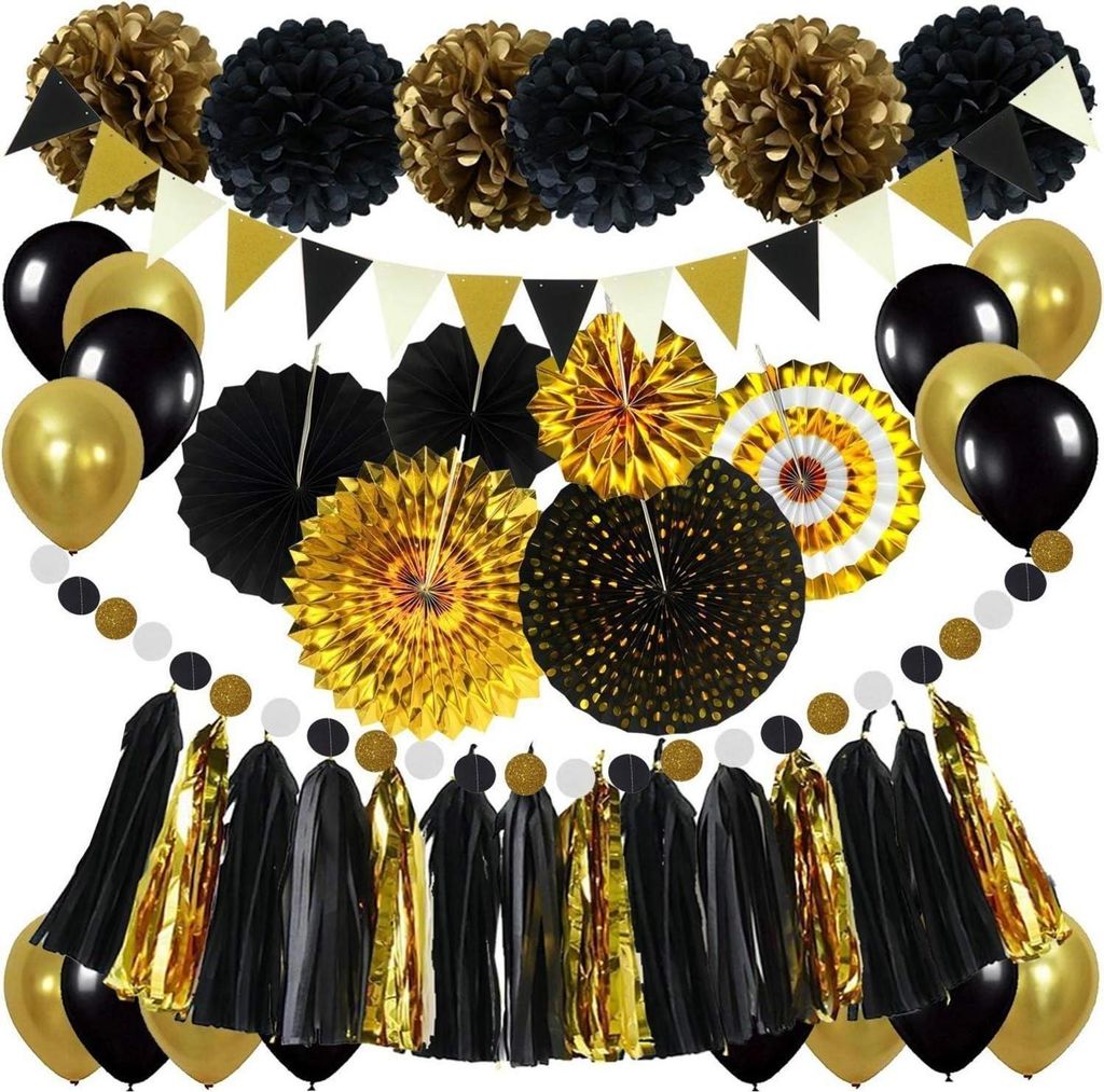 ZERODECO Party Dekoration Schwarz Gold Geburtstag Silvester Produktbild 