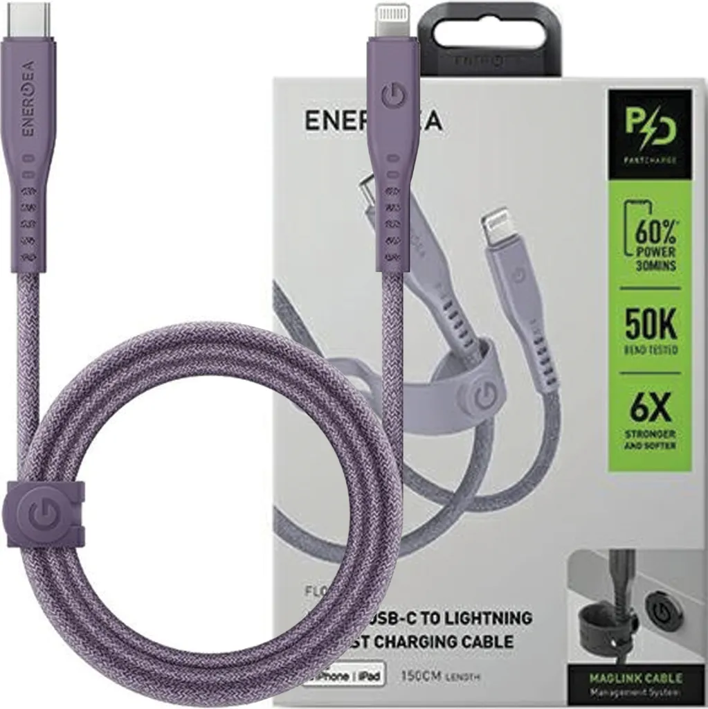 OFFERTA Cavo Energea Flow 60W USB-C Lightning Viola - MFi Garantito