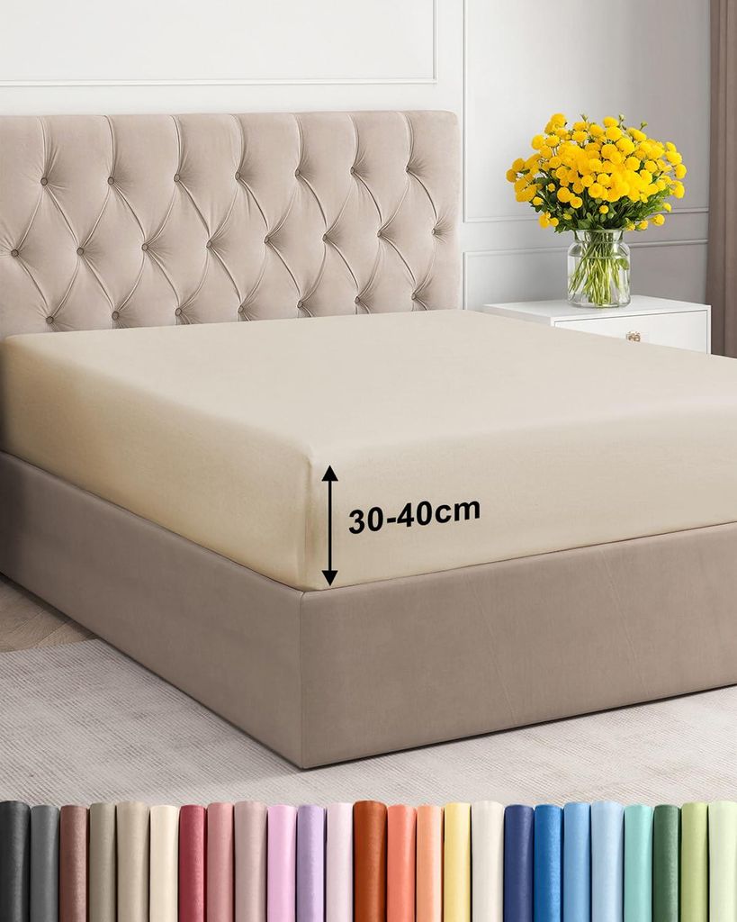 Spannbettlaken 160 x 200 cm, cremeweiß – 40 cm tiefe Ecken – Hochwertiges Mikrofaser-Spannbettlaken – Weich, knitterfrei und bügelfrei – ...