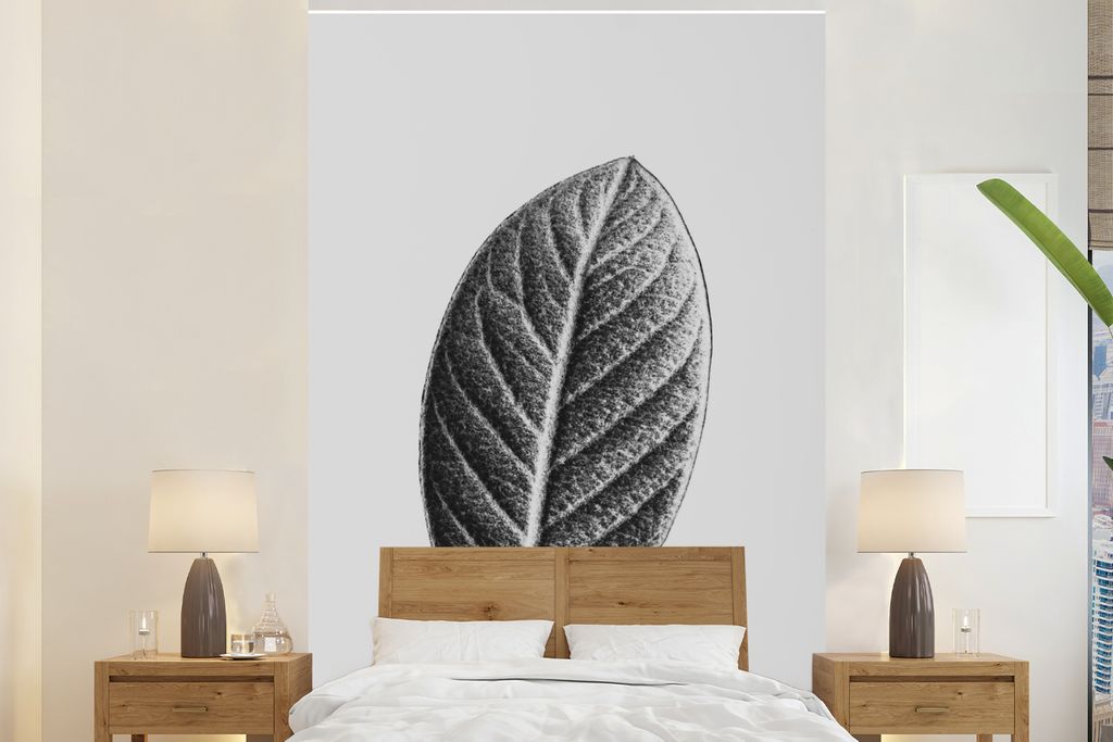 MuchoWow Fototapete für Wohnzimmer oder Schlafzimmer Wandtapete Vinyl Motivtapete Abstraktes Blatt eines weißen Walnussbaums - 145x220 cm - Wan...