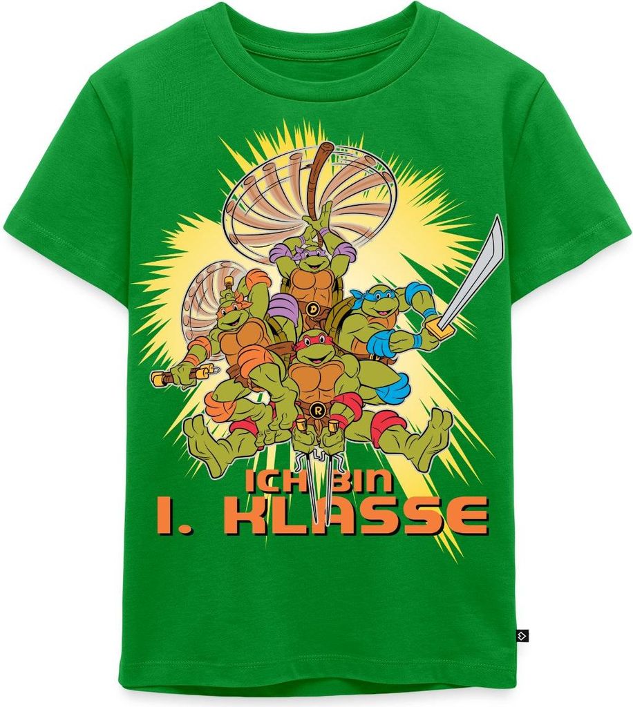 Spreadshirt Teenage Mutant Ninja Turtles Einschulung Kinder Premium T-Shirt, 122/128 (6 Jahre), Grün
