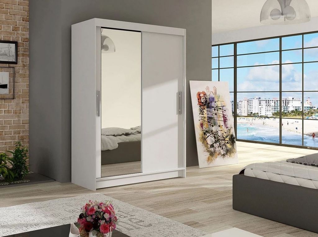 Vysoká šatní skříň 120 cm se zrcadlem GASPARA 6 - bílá Obrázek produktu 