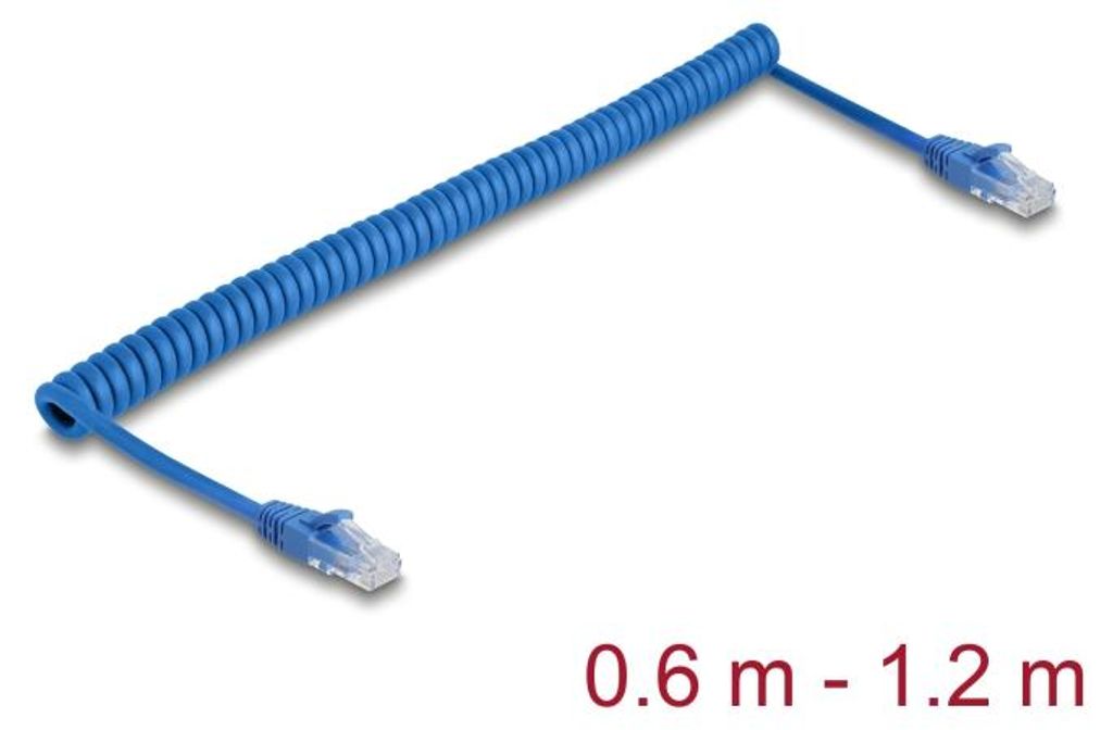 DELOCK RJ45 Spiralkabel Stecker zu Stecker Cat.6 UTP 0,6-1,2