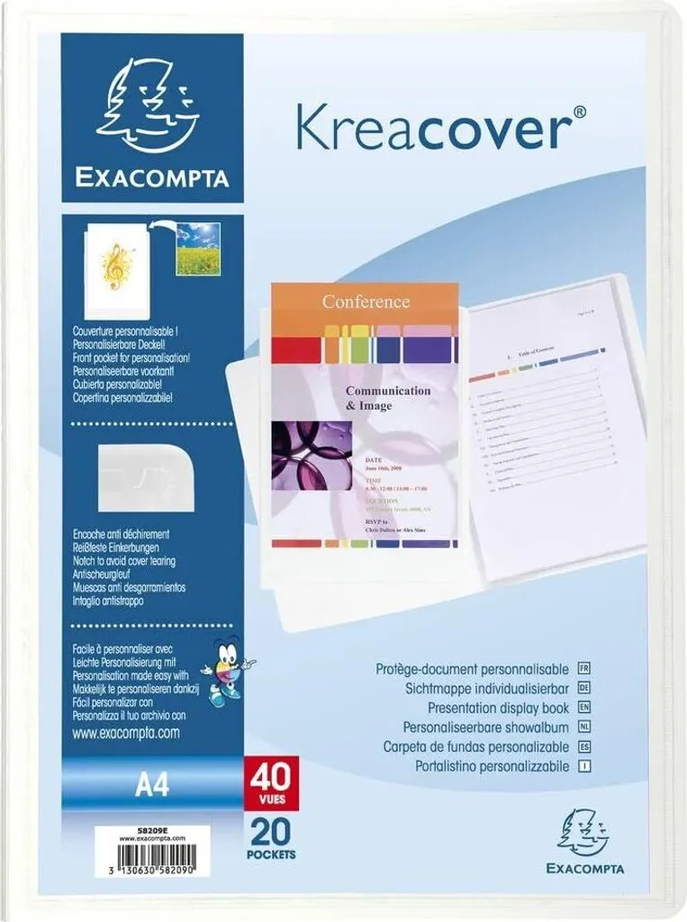 EXACOMPTA Kreacover 58209E: Portalistini Bianco A4 20 Buste Minimal