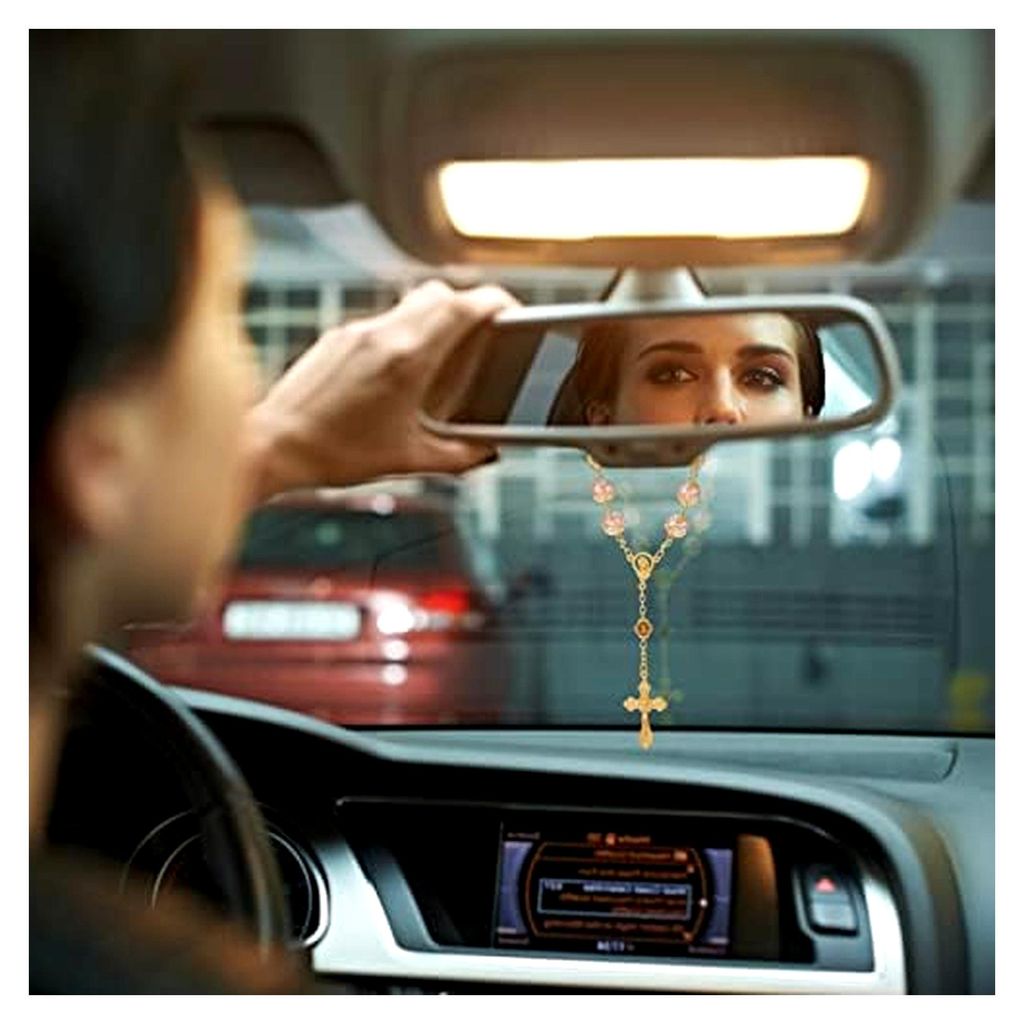 4 Stück Auto Anhänger Swinging Car Accessories, Taufe Rosenkranz-Perlen Katholisch Auto Rückspiegel Innen Dekoration Hänge Ornament Armbänder ...