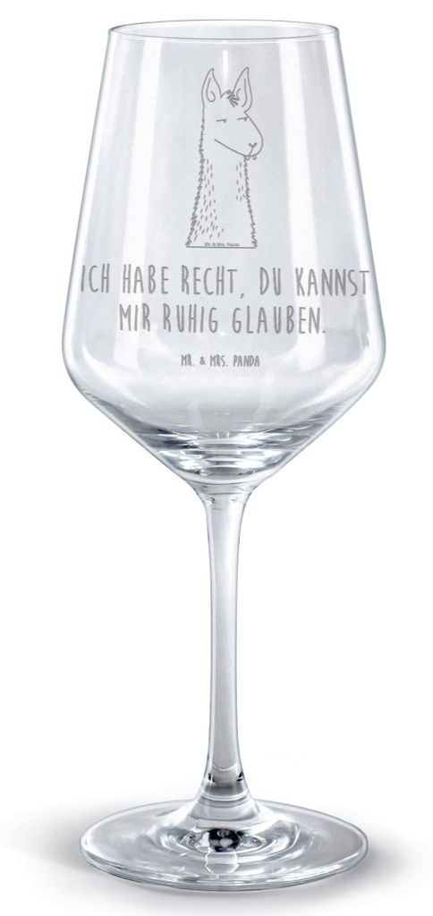Mr. & Mrs. Panda Rotwein Glas Lamakopf Genervt - Transparent - Geschenk, Lama, weinglas graviert, Beste Freundin, für, wein, Lamas, Rotweinglas mi...