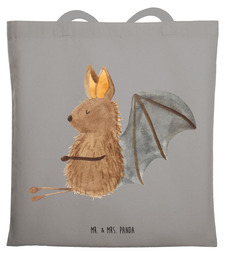 Mr. & Mrs. Panda Shopping Tasche Fledermaus Sitzen - Light Grey - Geschenk, totebag, Entspannen, Motivation, Laptoptasche, Tote Bag, Lustige Sprüc...