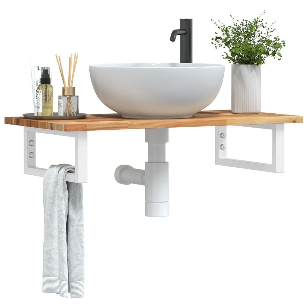Waschbeckenregal Wandmontage Stahl und Akazienholz, Badezimmerschränke DesignMöbel Neu