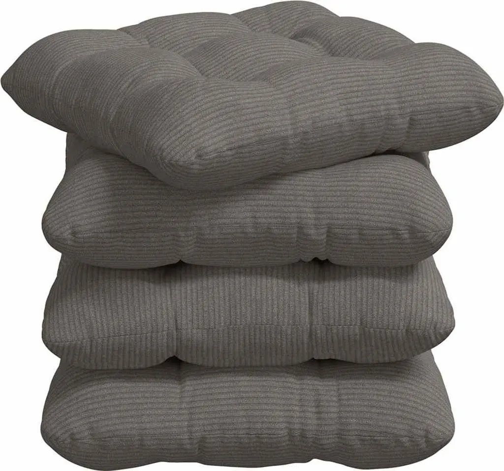 Galette de Chaise 40x40 cm Lot de 4 Gris Clair en Velours Côtelé Chic