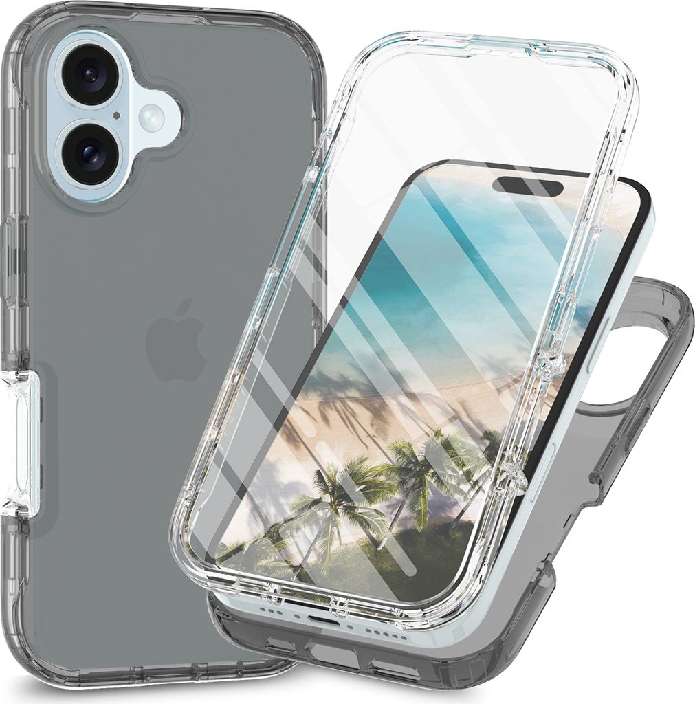 iPhone 16 Hülle, Bumper mit Eingebautem Displayschutz Komplettschutz Schutzhülle für iPhone 16 Grau