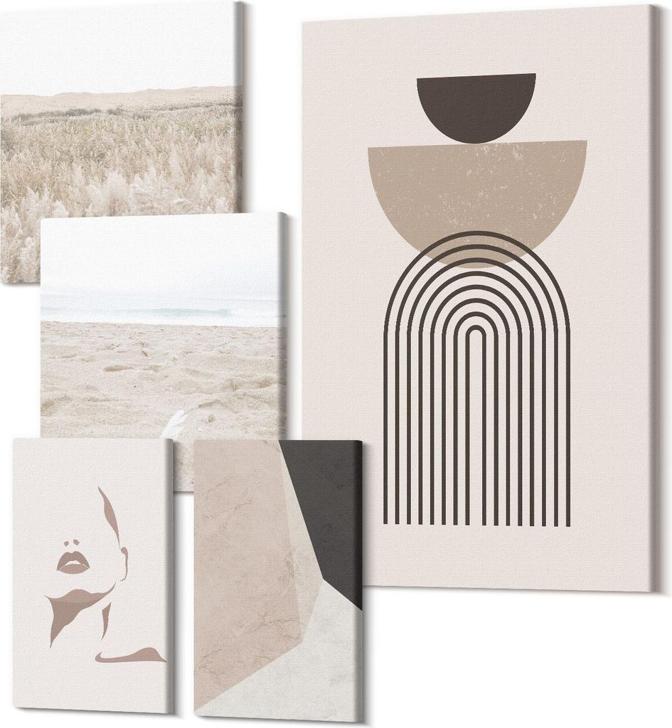 Leinwandbild Set 5-teilig – Modernes Wandbild – Polycanvas Kunstdruck – Abstrakte Bilder – Hochwertige Wandkunst – 2x 30x30 cm + 2x 20x30...