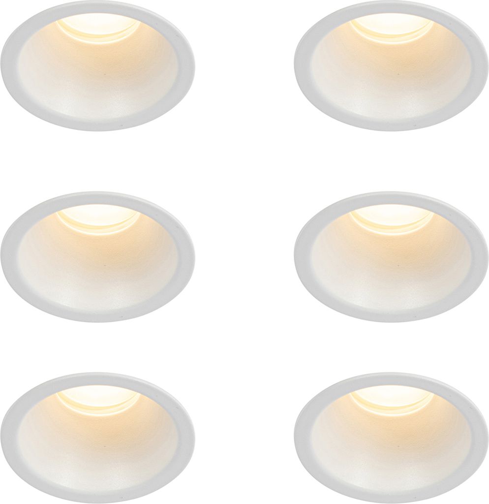 QAZQA - Modern Set mit 6 Einbaustrahlern weiß GU10 35mm IP44 - Dept I Wohnzimmer I Schlafzimmer - Aluminium Rund - LED geeignet GU10