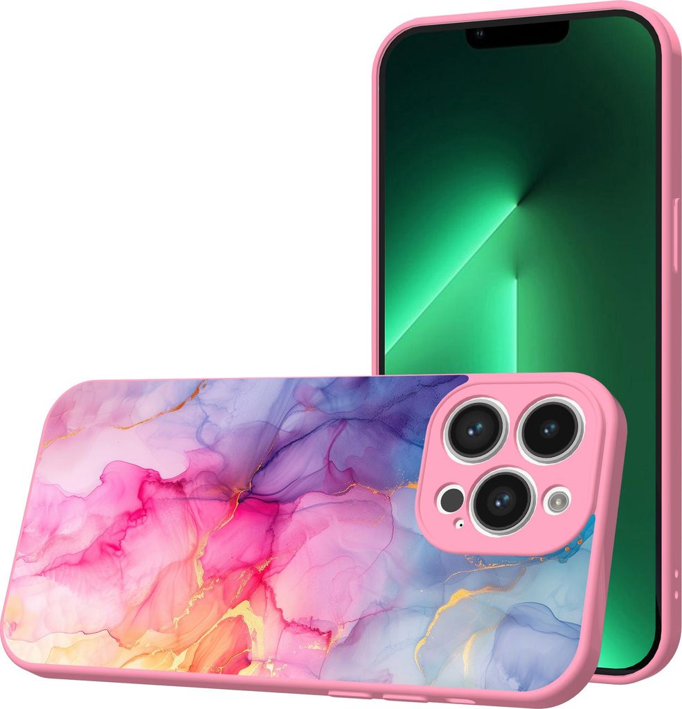Smartphonica Handyhülle Geeignet für iPhone 13 Pro Max mit Regenbogen-Marmor-Druck - TPU Back Cover Case Regenbogen-Marmor Design - Rosa