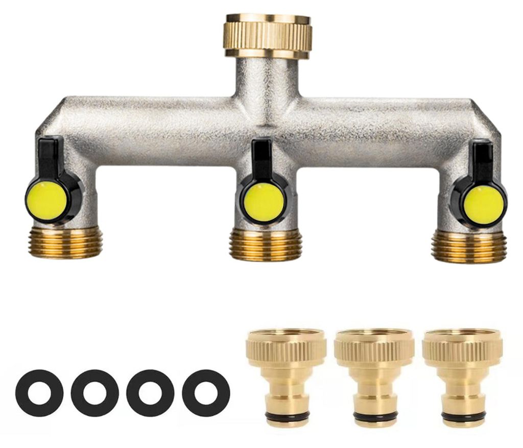 3-Wege-Gartenschlauchverteiler, vernickeltes Messing, 3/4"-Wasserhahnverteiler, frostbeständiger Außenschlauchanschlussadapter für Gärten, Höf...