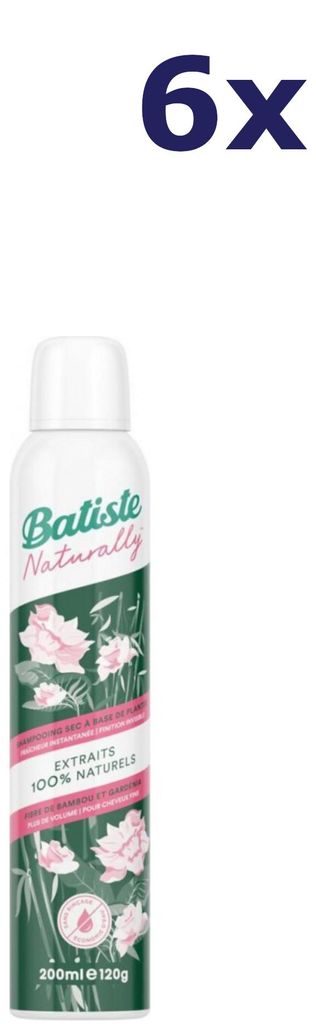 6x Batiste Trockenshampoo mit natürlicher Bambusfaser und Gardenie, 200 ml