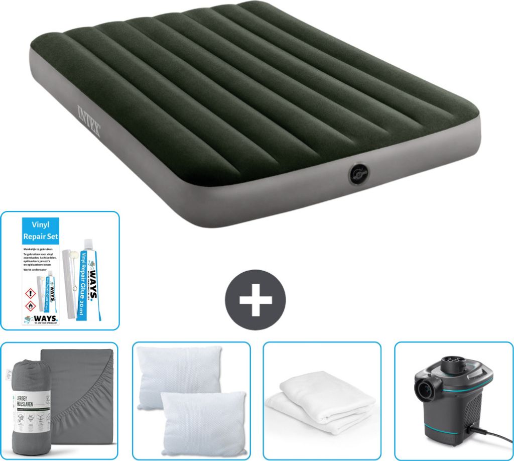 Intex Airbed – Doppelbett – 137 x 191 x 25 cm – Grün – Im Lieferumfang enthalten Spannbettuch - Küssen - Pumpe - Reperaturset en Kissensc...