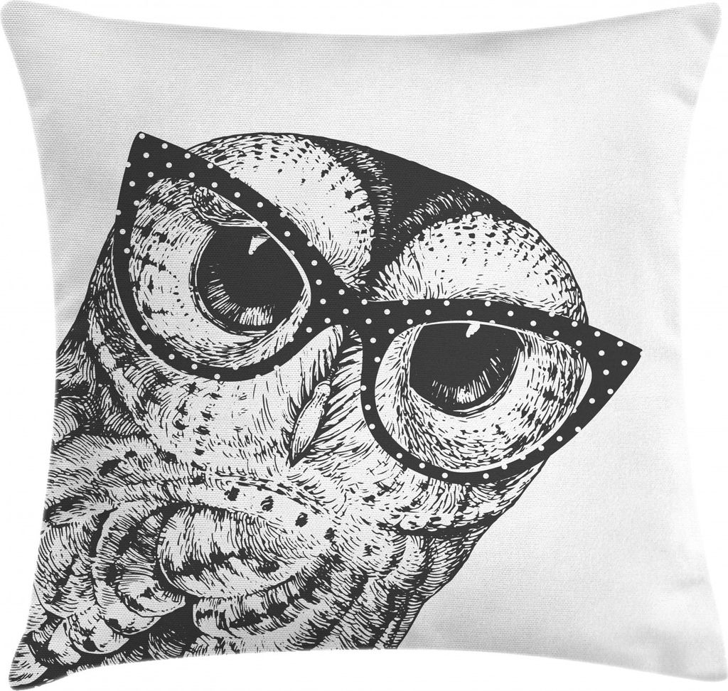 ABAKUHAUS Eulenliebhaber Kissenbezug, Vogel mit Vintage-Brillen, Wasser und Schmutz resistent Waschbar Beidseitiger Druck mit Reißverschluß, 60 x...