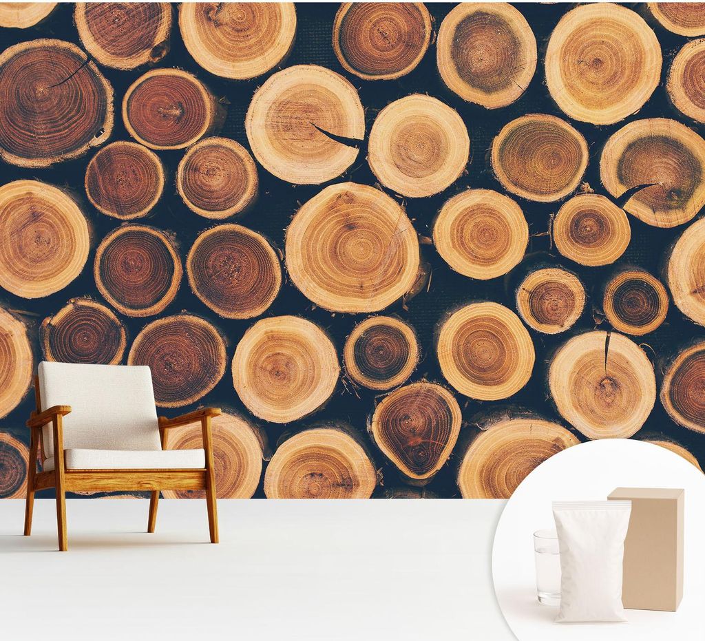 Fototapete - 312x219 cm - Tapete - Wandtapete - Wandbilder - Dekofolie - Tapete Folie - Wand - Dekoration - Wohnzimmer - Holzkreise