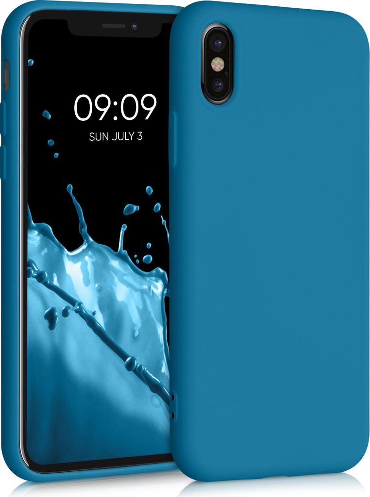 kwmobile Hülle kompatibel mit Apple iPhone X Hülle - gummierte TPU Silikon Handyhülle - Schutzhülle für kabelloses Laden - Case in Karibikblau