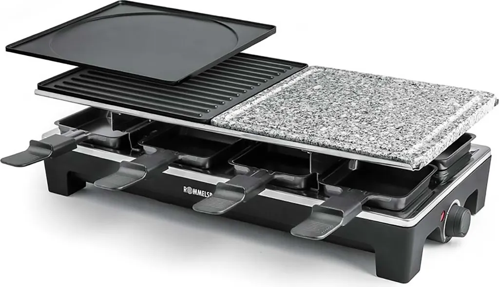 Appareil à raclette 8 personnes avec pierre naturelle et gril amovible