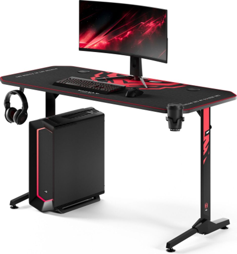 Diablo X-Mate 1400 Gaming Tisch Schreibtisch PC Computertisch schwarz Ergonomisch Tischplatte Kopfhörerhaken Getränkehalter 140 cm x 60 cm x 75 cm