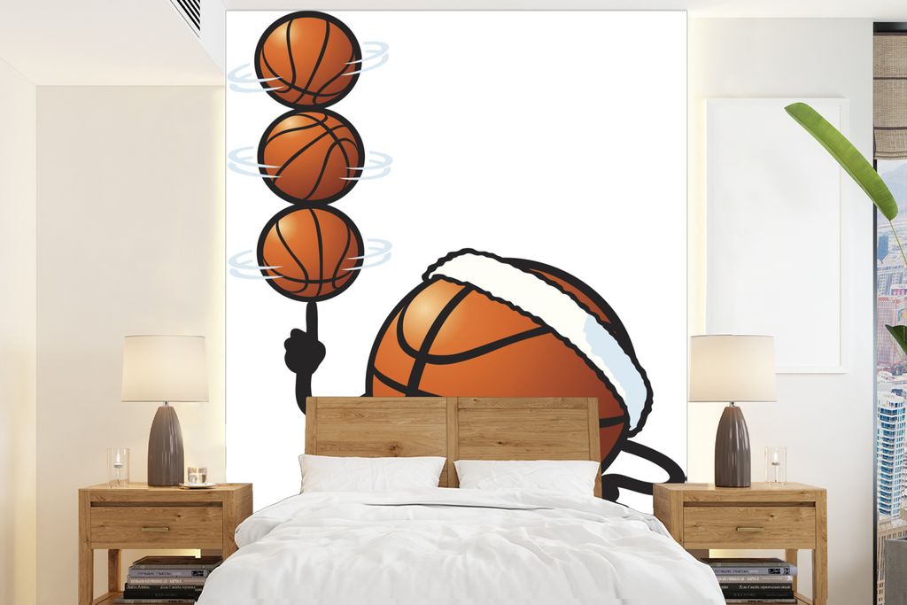 MuchoWow Fototapete für Wohnzimmer oder Schlafzimmer Wandtapete Vinyl Motivtapete Eine Illustration einer Basketballfigur mit mehreren Bällen -...