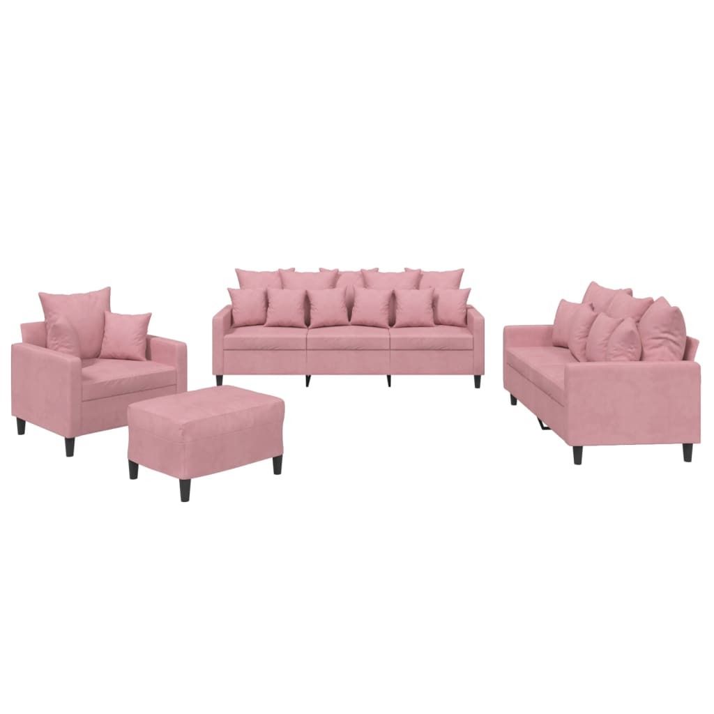 (Robust Möbel)4-tlg. Sofagarnitur - elegantes Design - Couchgarnitur/Wohnzimmer - mit Kissen Rosa Samt - 78x77x80cm - Klassische Sofas DEMöbe...