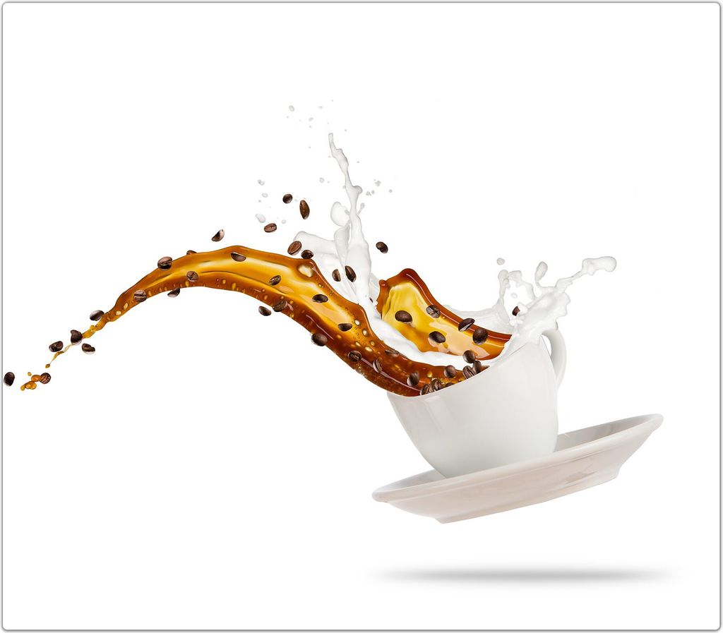 Spritzschutz Herdabdeckplatte Schneidebrett aus Glas Kaffee spritzend aus Tasse 1-Teilig (60x52cm)