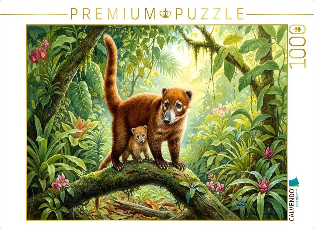 CALVENDO Puzzle Nasenbär mit Jungtier | 1000 Teile Lege-Größe 64x48cm Foto-Puzzle für glückliche Stunden