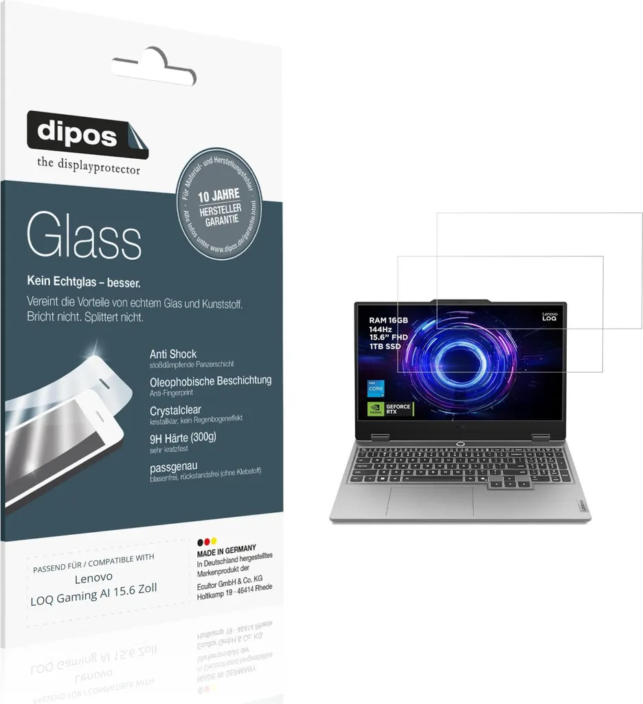 2 Verres souples Lenovo LOQ Gaming AI 15.6 Protection Écran 9H dipos