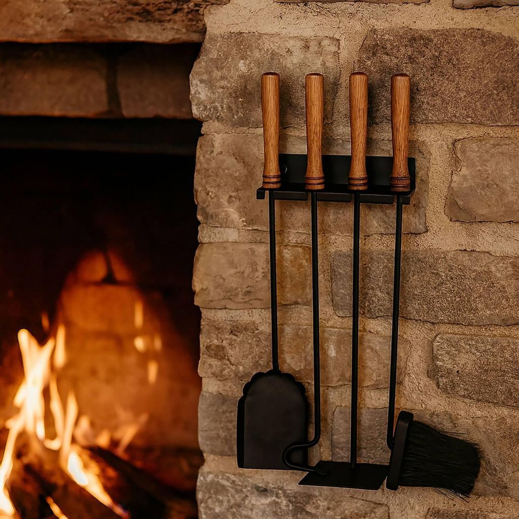 Set wandmontabele kachelaccessoires, staal en hout, 5-delig Productafbeelding 
