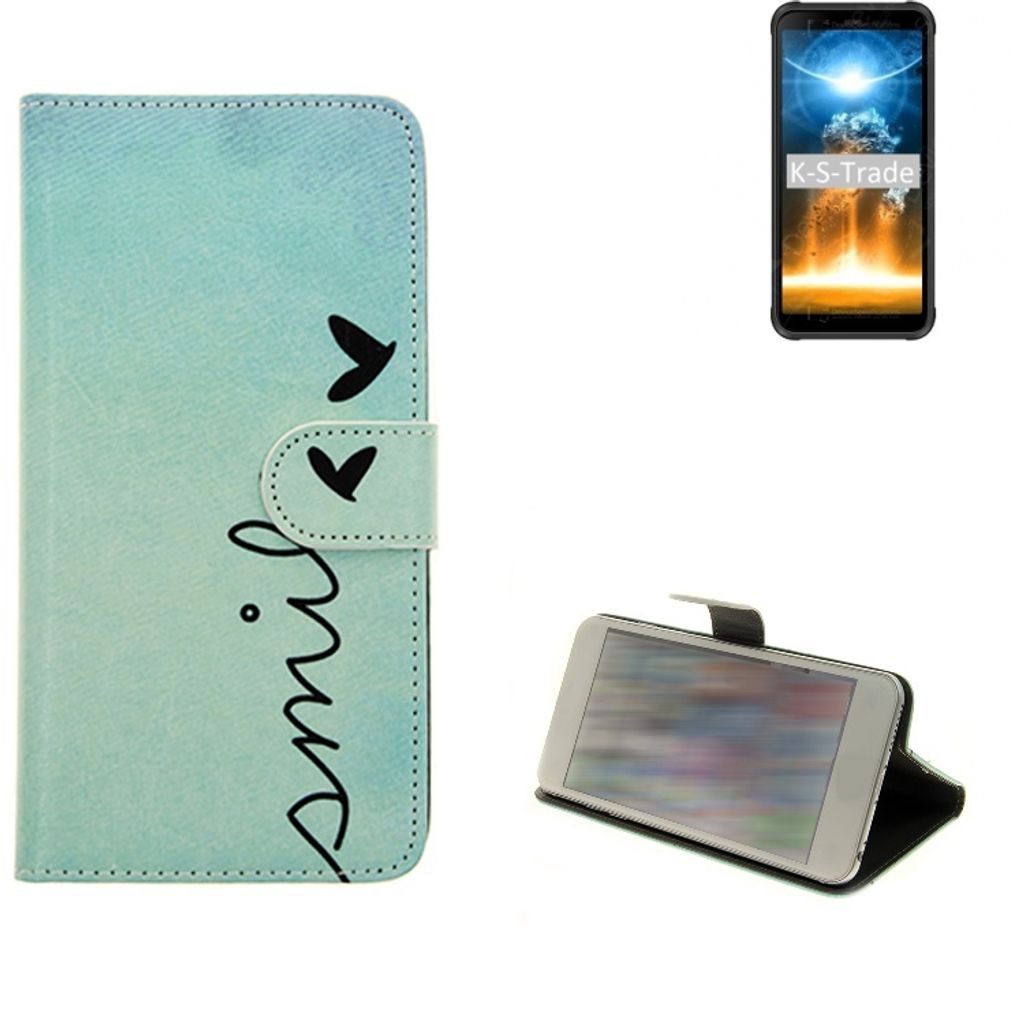 K-S-Trade Schutz Hülle Handy Hülle kompatibel mit Blackview BV6300 Pro Hülle Handyhülle cover bookstyle Etui Handyhülle ''smile'' türkis