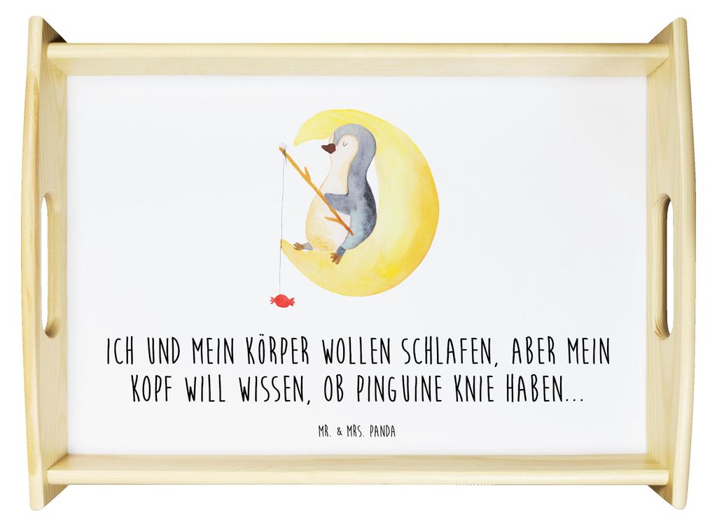 Mr. & Mrs. Panda Tablett Pinguin Mond - Weiß - Geschenk, Sofa, Süßigkeiten, schlafen, Bett-Tablett, Schlafzimmer, Servier, Deko, Neugierig, teet...