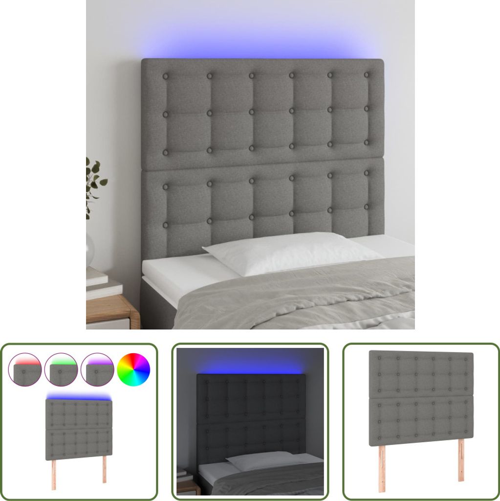 The Living Store LED Kopfteil Dunkelgrau 90x5x118/128 cm Stoff