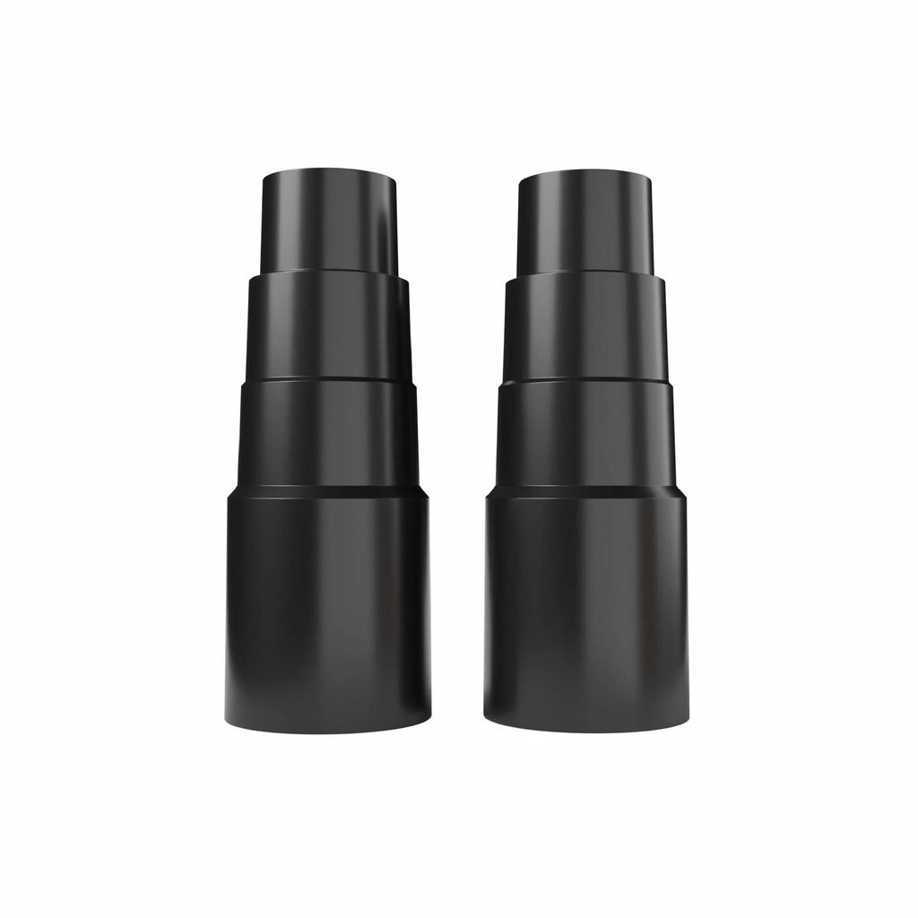 Two black vacuum cleaner hose adapters are shown side-by-side on a white background.
