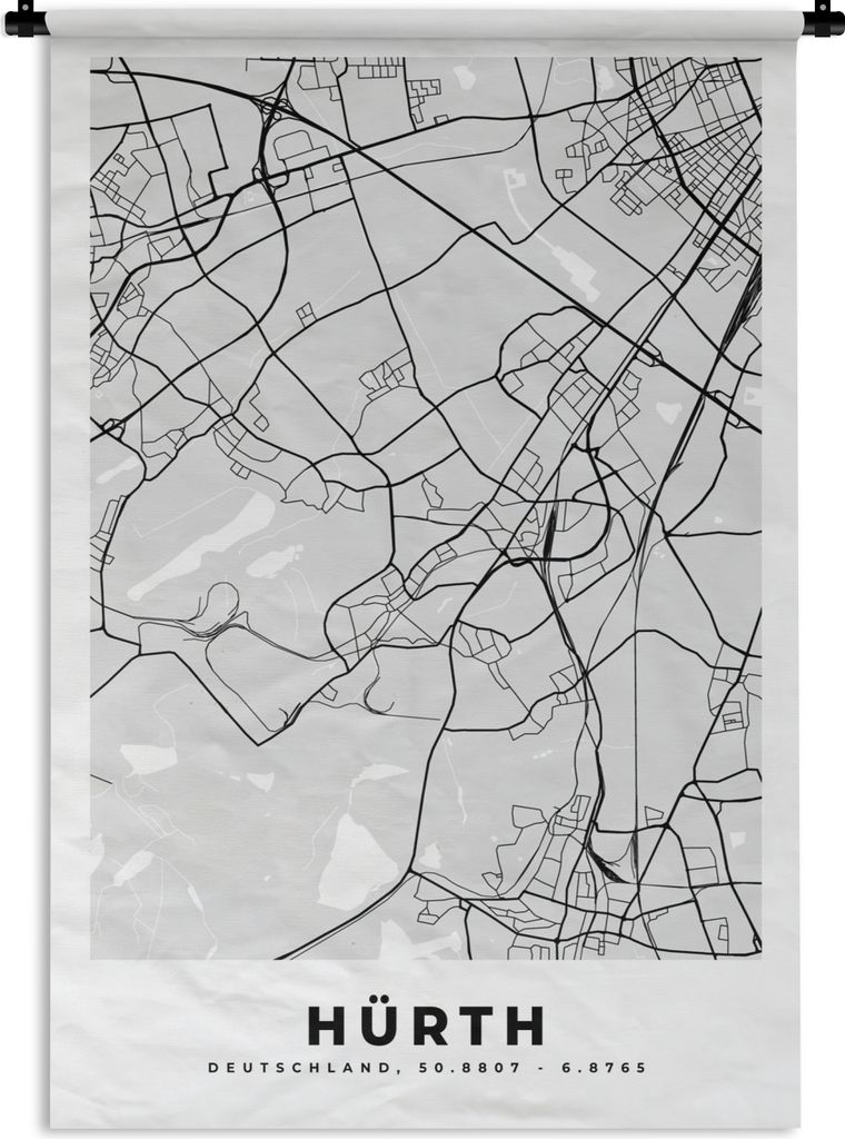 MuchoWow Wandteppich Wandbehang Stadtplan - Deutschland - Hürth- Karte - Grundriss 60x90 cm Tapisserie Dekoration Wandtuch - Foto-Teppich - Abwa...