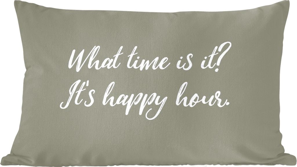 MuchoWow Zierkissen Sofakissen Wohnzimmer Dekokissen 60x40 cm Wie spät ist es? Es ist Happy Hour - Sprichwörter - Zitate - Kopfkissen - Polster...