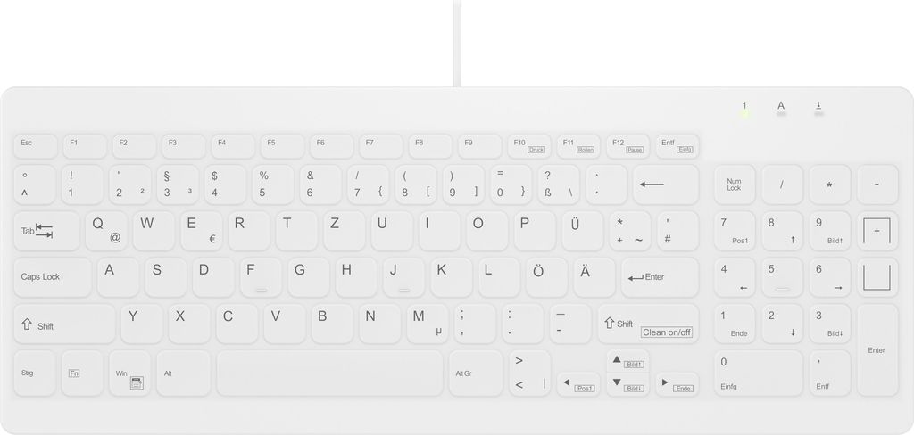 Cherry Hygiene Compact Ultraflache Tastatur mit NumPad Vollständig versiegelt Wasserdicht USB Weiß