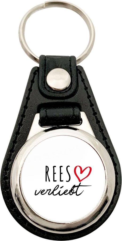 Huuraa Anhänger Rees verliebt Geschenk Metall mit Kunstleder Einkaufswagenlöser Rees Präsent