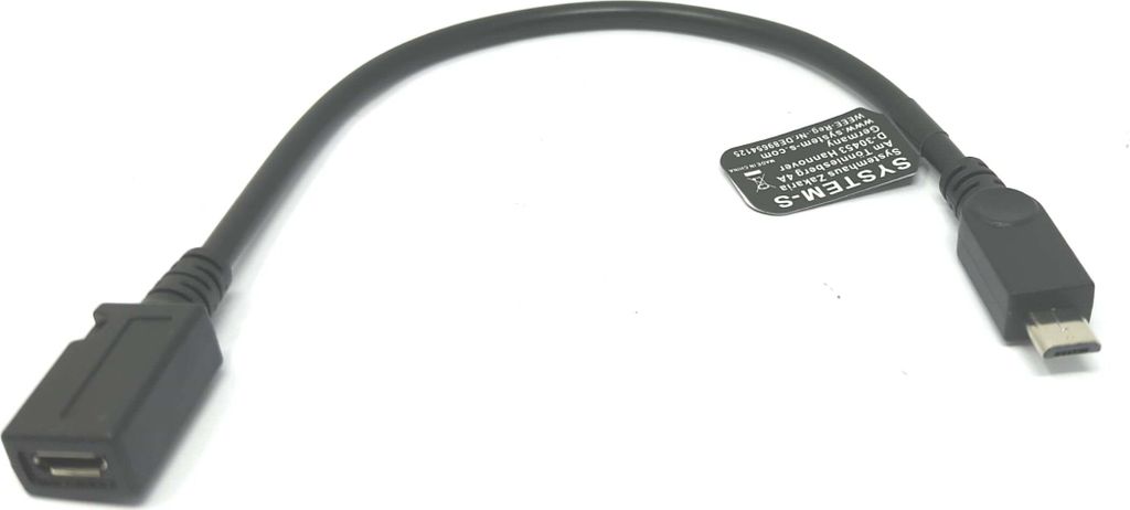 SYSTEM-S USB 2.0 Kabel 15 cm Micro B Stecker zu Buchse Adapter in Schwarz