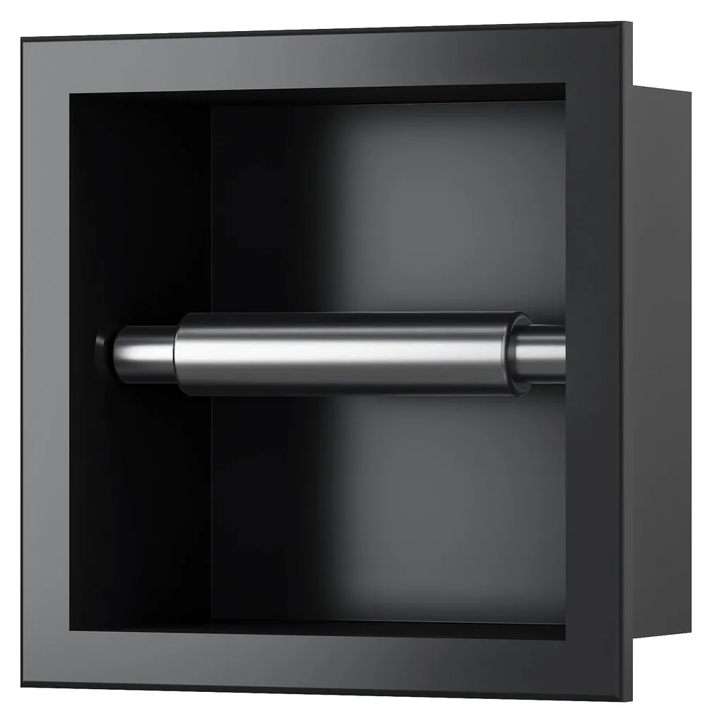 Porte-papier WC noir mural en acier inoxydable avec barre escamotable