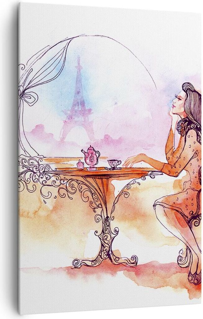 Bild auf Leinwand - Leinwandbild - Einteilig - weiblich urban Tee Paris - 80x120cm - Wand Bild - Wanddeko - Wandbilder - Leinwanddruck - Wanddekora...