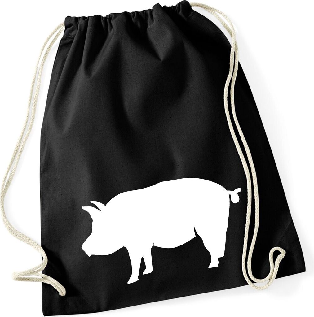 Huuraa Turnbeutel Schwein Silhouette 12 Liter Black Baumwolle Rucksack Geschenkidee