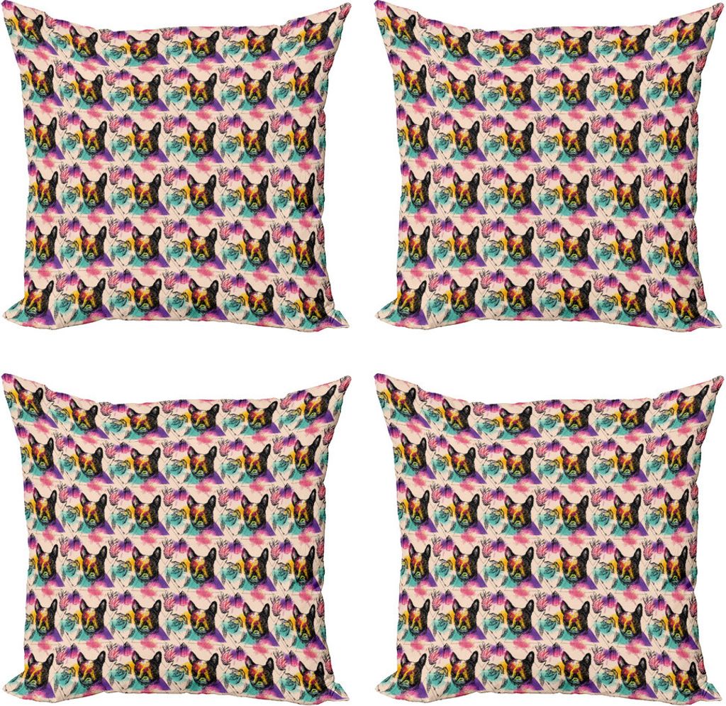 ABAKUHAUS Hundeliebhaber Kissenbezug Set (4 Stück), Bunte Kristalle, Moderner Doppelseitiger Digitaldruck, 45 cm x 45 cm, Mehrfarbig