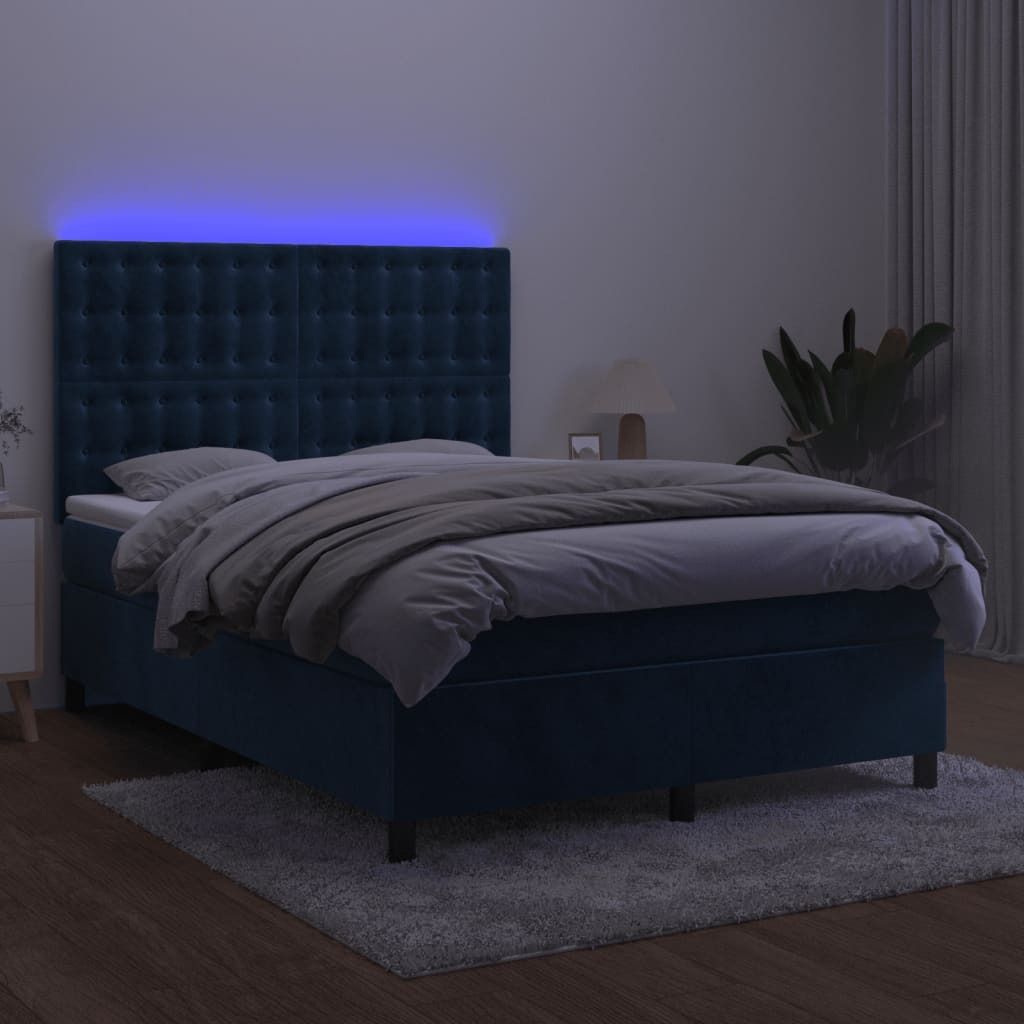 Maison Exclusive - Boxspringbett mit Matratze & LED Dunkelblau 140x190 cm Samt
