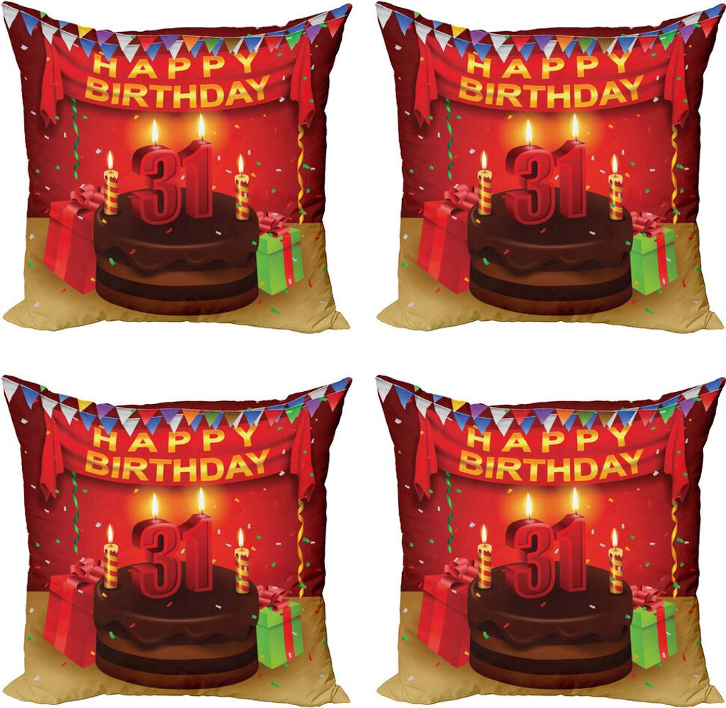 ABAKUHAUS 31. Geburtstag Kissenbezug Set (4 Stück), Kuchen Geburtstag, Moderner Doppelseitiger Digitaldruck, 60 cm x 60 cm, Mehrfarbig