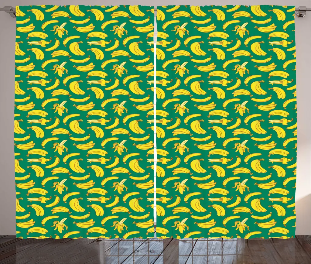 ABAKUHAUS Rideau rustique motifs fruits bananes 280x225 cm jaune foncé