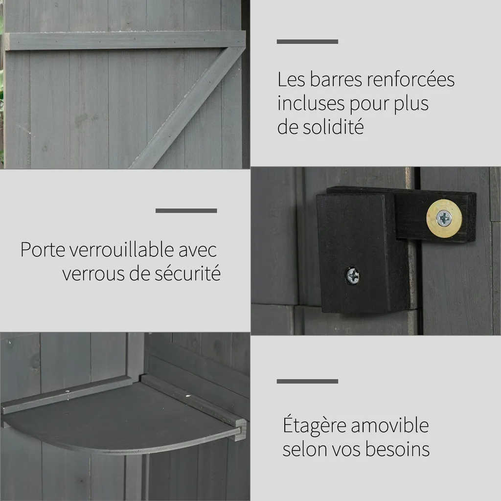 Rangement extérieur pour balcon et terrasse armoire bois 2 portes gris - 6