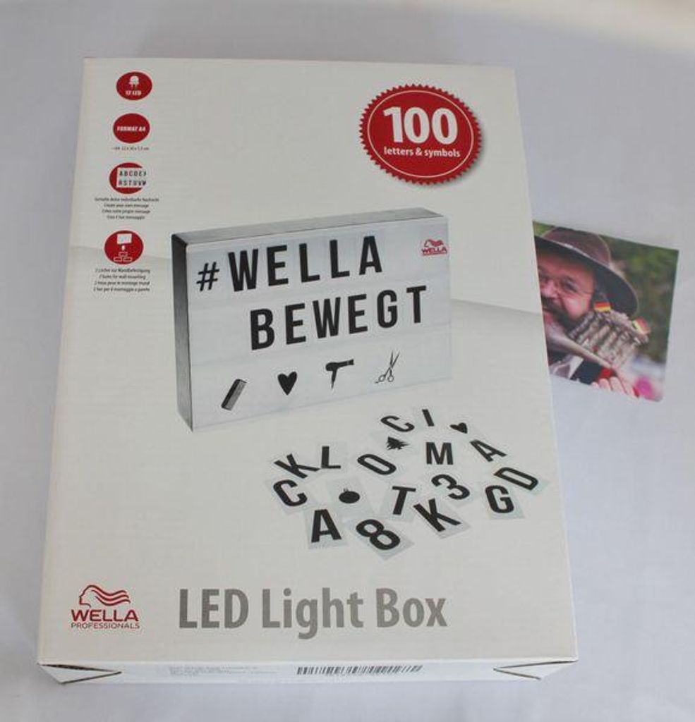 LED Light Box Wella Leuchtkasten mit 100 Buchstaben und Produktbild 